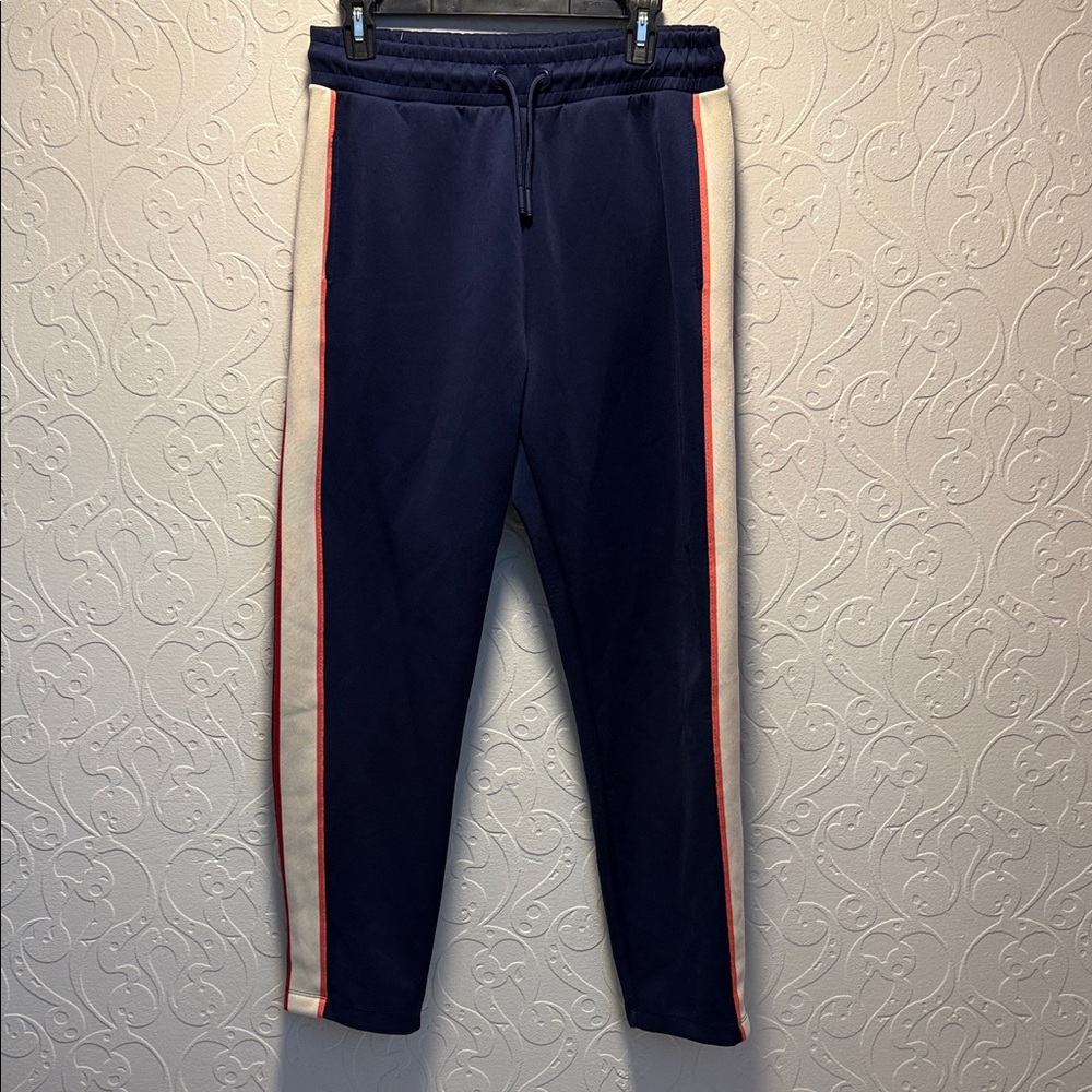 Zara Navy Joggers with Red and White Stripes